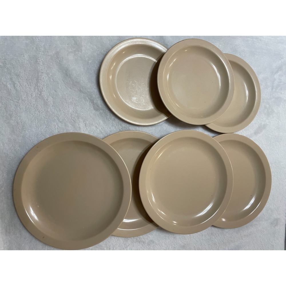 Serco 7 Plates Lot Vintage Tan Restaurant size/style 5 1/2 inch and 6 1/2 inch